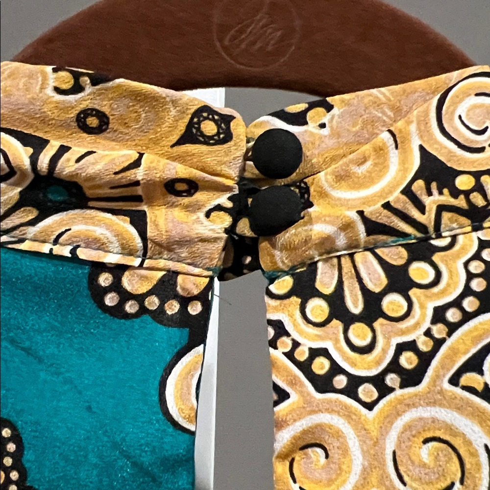 New York & Co Teal & Gold Tie Blouse - Picture 5 of 6
